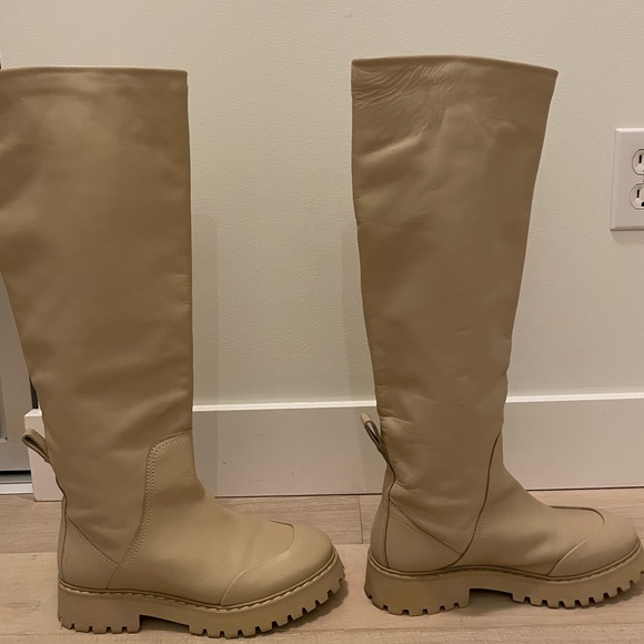 Cream Tall Leather Boots - Picture 3 of 10